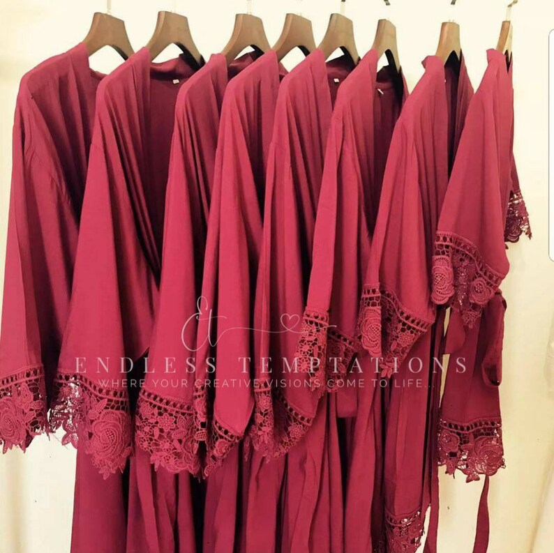 PLAIN BURGUNDY Cotton Lace Robe Bride Bridesmaids Bridal Etsy