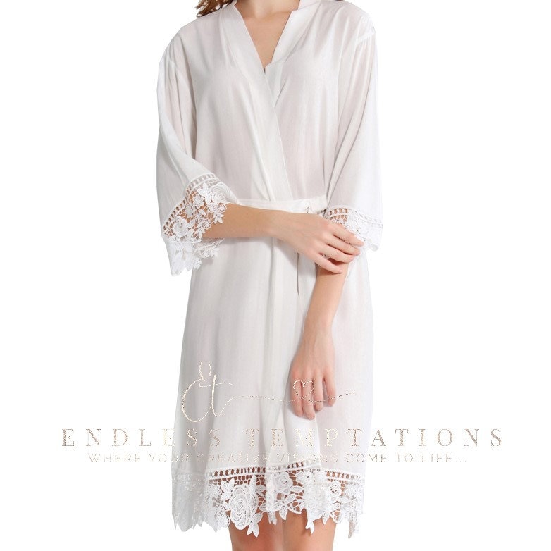 PLAIN WHITE Cotton Lace Robe Bride Bridesmaids bridal robe Etsy