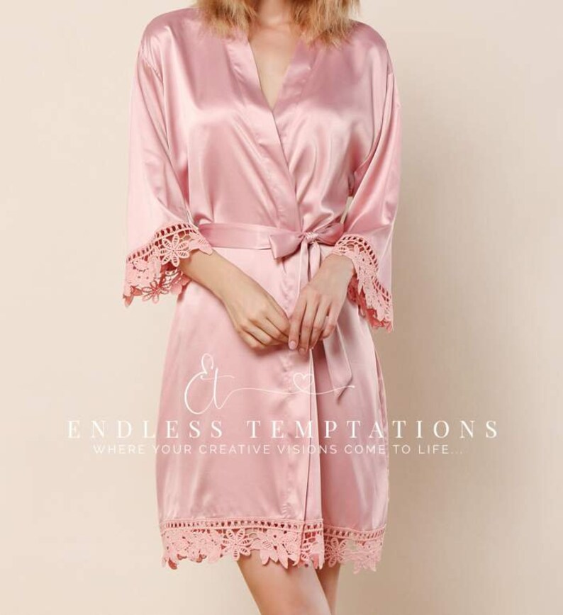 DUSTY ROSE Satin Rose Lace Robe Bride Bridesmaids Bridal Etsy Canada