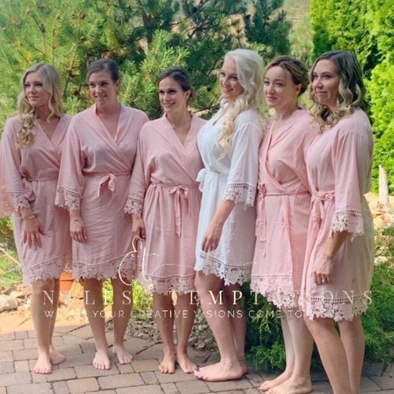 BLUSH Cotton Lace Robe Bride Bridesmaids bridal robe Etsy