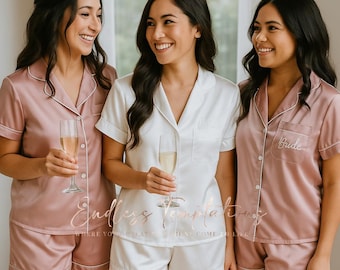 Satin Short Pajama Set –  Bridesmaid Pajamas | Bride Getting Ready Outfit | Bridal Party Gift | Wedding Sleepwear