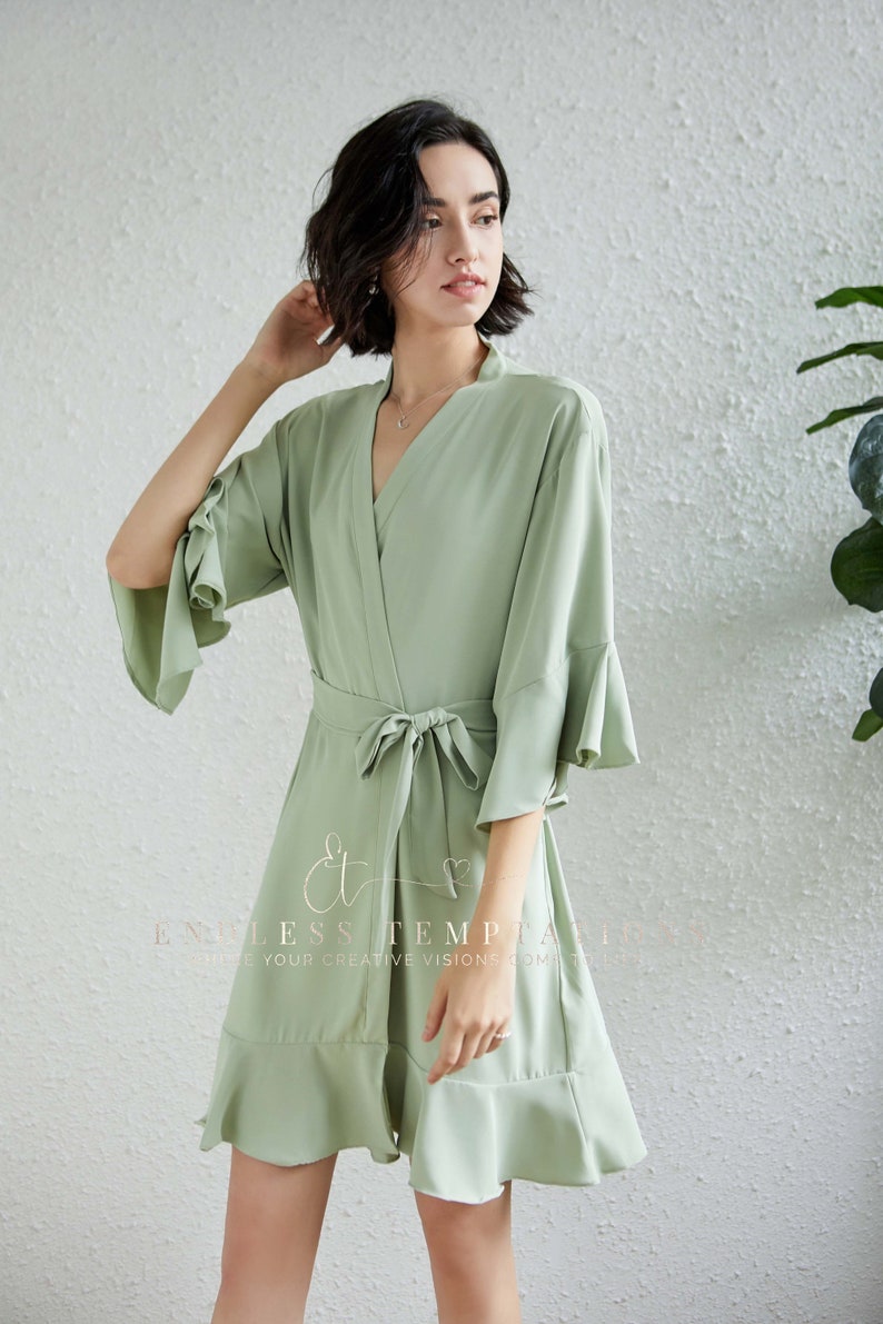 PLAIN SAGE GREEN Ruffle Lace Robe Bridesmaid Gifts Chiffon Etsy