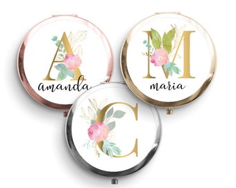 CUSTOM MIRROR COMPACT Initial Floral Design, Birthday Gift, Bridesmaid, Mother's Day, Personalized, Holiday Gifts, Christmas Ideas