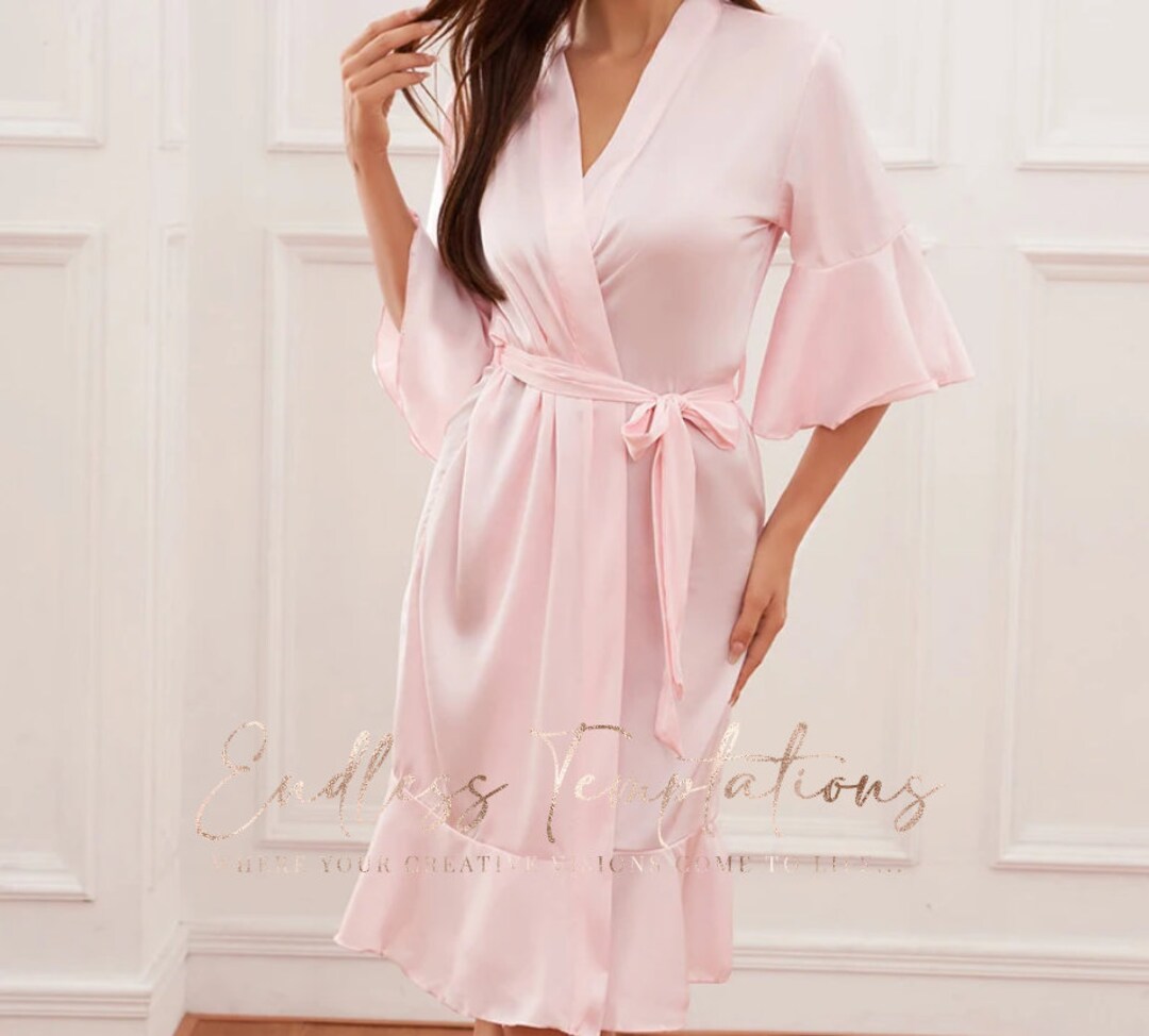 Satin Ruffle Robe Satin Chiffon Ruffle Trimmed Robe / Bride / Bridesmaids/ Gift / Bridal ...