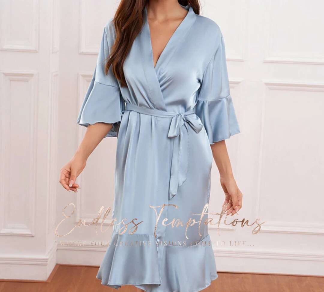 Satin Ruffle Robe Satin Chiffon Ruffle Trimmed Robe / Bride / Bridesmaids/ Gift / Bridal ...