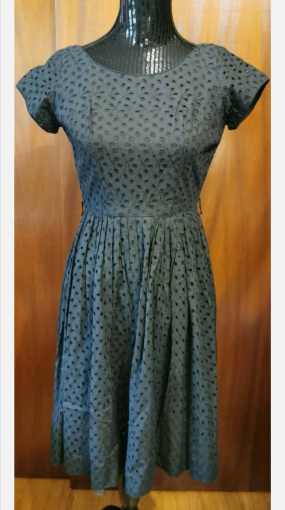 Sty-Val Montreal 1950s Black Eyelet Dress