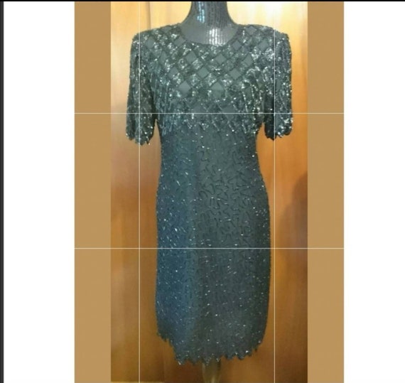 Laurence Kazar Silk Beaded Cocktail Dress Size Lar
