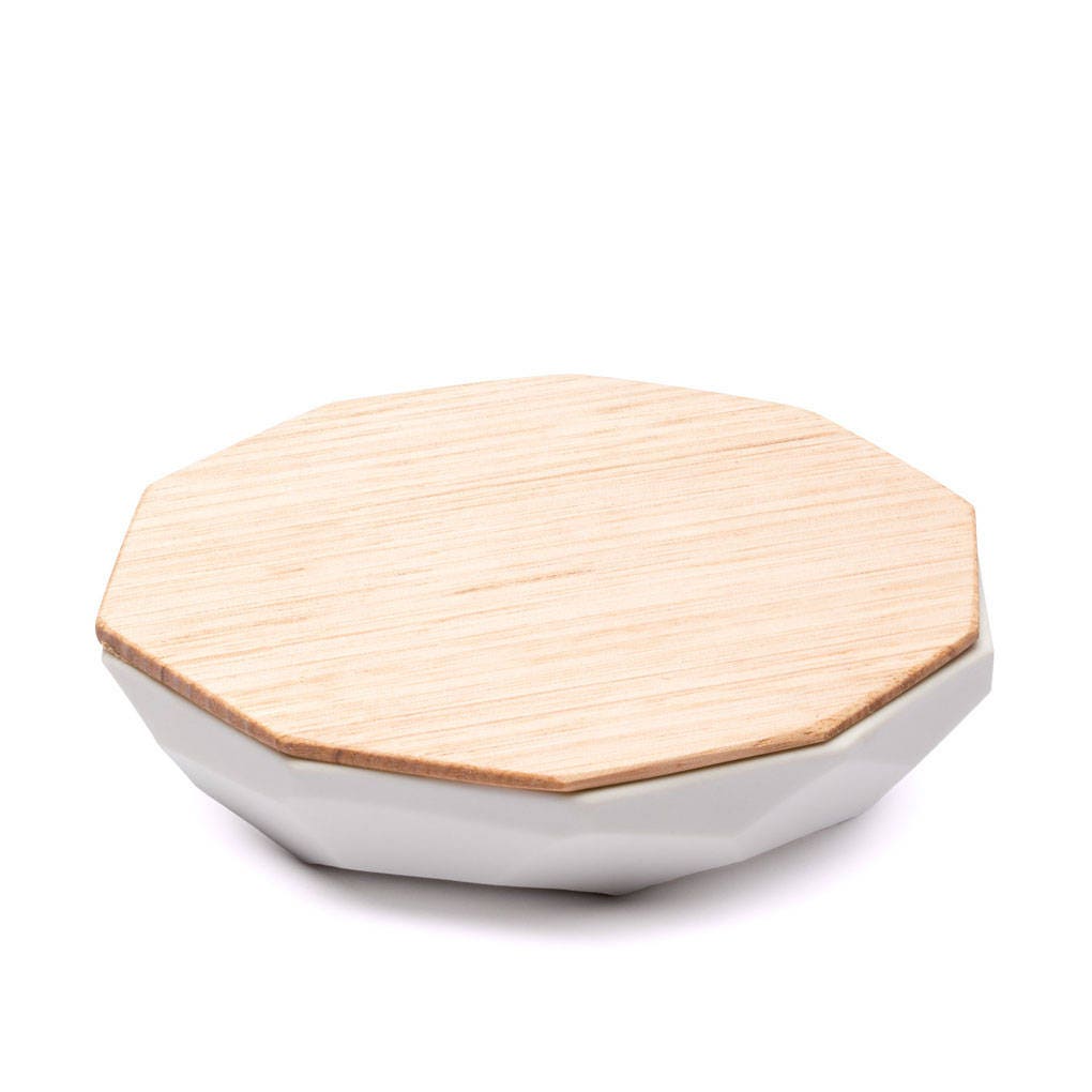 Plat de Bijoux à Facettes-Cadeau Fait Main Bois et Lait en Porcelaine | Grand
