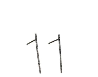 Linear Bar Earrings, Everyday Studs, Handmade Statement Jewellery: Oxidised Silver