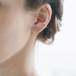 14K Gold triangle earrings / Contemporary jewellery / Gifts for her / Geometric studs image 2