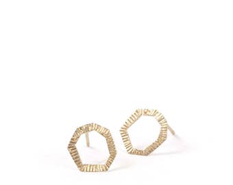 Hexagon - 14K Gold earring studs