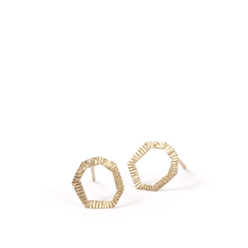 Hexagon 14K Gold earring studs image 1