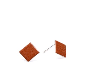 Diamond Teracotta Earring Studs - Enamel Earrings, Handmade Australian Statement Jewellery