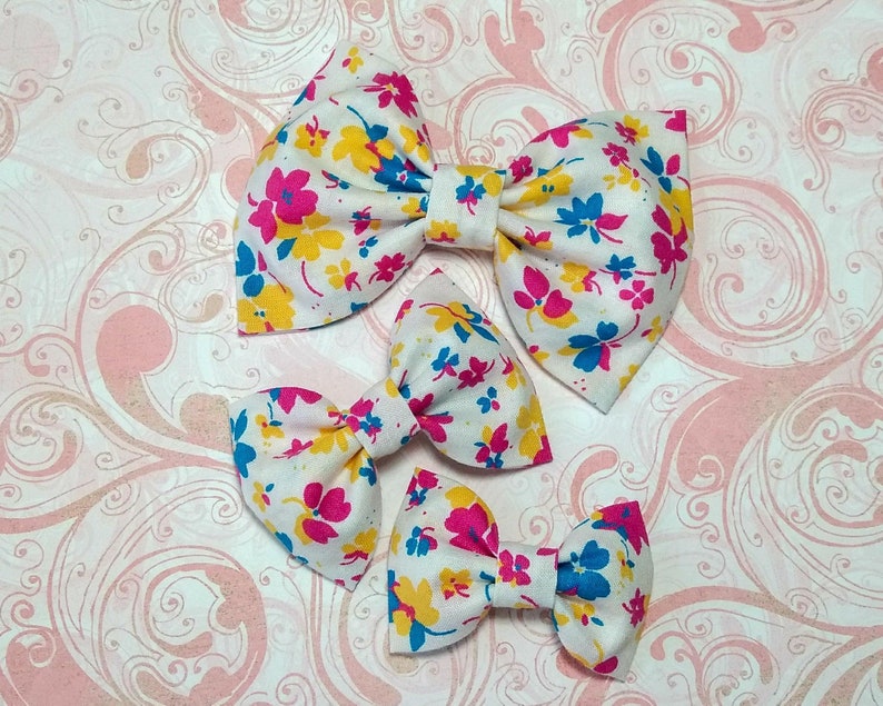 Girls Hair Bows with Matching Boy Bow Tie Big Hair Bows for Toddlers Floral Bows for Girls