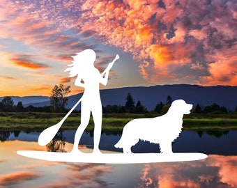 SUP with Dog Vinyl Decal | Customize with almost any breed | Vinyl SUP with Dog decal Male or Female Paddler | gift for paddler