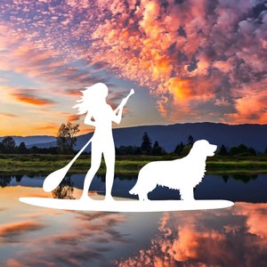 SUP with Dog Vinyl Decal | Customize with almost any breed | Vinyl SUP with Dog decal Male or Female Paddler | gift for paddler