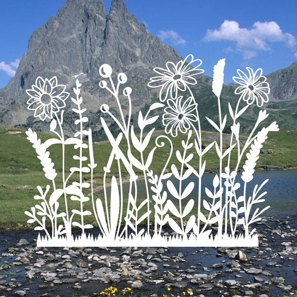 Wildflower Row Vinyl Decal | Row of Wildflowers Decal | Flower Decal for Car Mirror Window Kayak Ice Chest Laptop Tablet and Much More