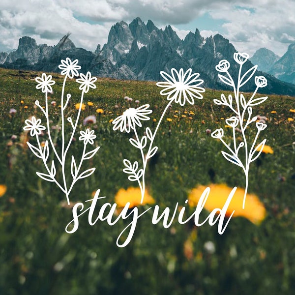 Stay Wild Wildflower Vinyl Decal | Wildflower Decal | Stay Wild Decal for Car Laptop Tablet Kayak Mirror Window Watering Can Etc.