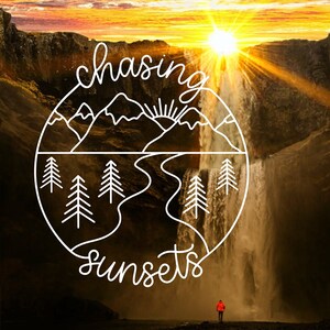 Custom Decal | Chasing Sunsets Mountain Line Drawing Decal | Multiple Vinyl Choices | Line Mountain and Moon Decal for Car Laptop Tumbler