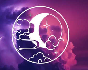 Calcomanía de vinilo de Luna Celestial: Luna Mística y Nubes
