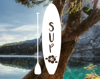 SUP with Hibiscus Vinyl Decal | Paddle Board Vinyl Decal for Window Tumbler Phone Tablet and More | Can remove flower if requested