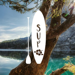 SUP with Hibiscus Vinyl Decal | Paddle Board Vinyl Decal for Window Tumbler Phone Tablet and More | Can remove flower if requested
