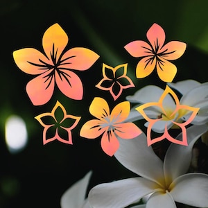 Holographic Plumeria Adhesive Vinyl Decal | Plumeria group stickers | Tropical Holographic Flowers | Laptop Car Tumbler Holographic Stickers