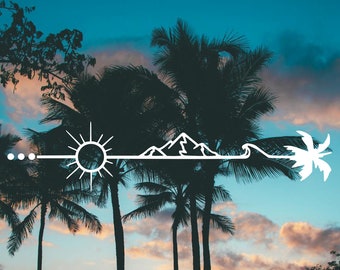 Wilderness Arrow Vinyl Decal: Sun, Mountain, Palms - Car Tattoo