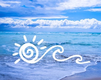 Wave and Sun Vinyl Decal: Beach Lover Car Decal