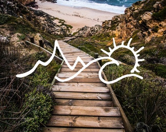 Hand Drawn Wave Mountain Sun Vinyl Decal