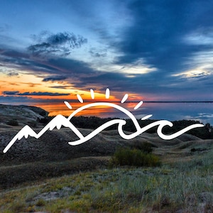 Mountain Sun Wave Vinyl Decal | Mountain Sea and Sun Lover Decal | Decal for Laptop Car Tablet Window Ice Chest Kayak and Much More