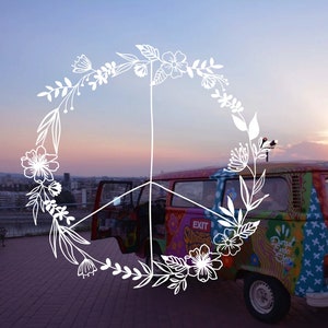 Flower Power Peace Sign Vinyl Decal | Wildflower Peace Sign Decal | Peace Decal for Car Laptop Window Mirror Ice Chest Kayak and Much More