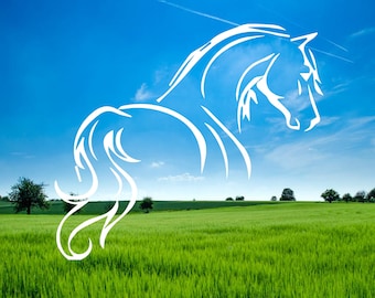Calcomanía de vinilo con silueta de caballo: decoración para coche, portátil y tableta dibujada a mano