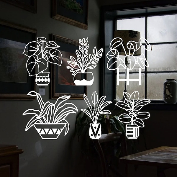 Set of Six (6) Houseplants Vinyl Decals | House Plants Decals | Garden Gift Plant Lover Gift | Six Houseplants Vinyl Decals for many uses