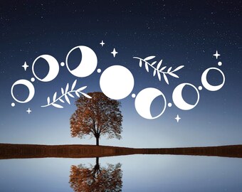 Calcomanía de vinilo de fases lunares: Calcomanía mística del ciclo lunar