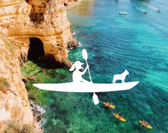 Kayak with Dog Decal | Customize with almost any breed | Female or Male Paddler | Kayak Decal for Tumbler Laptop Tablet Kayak