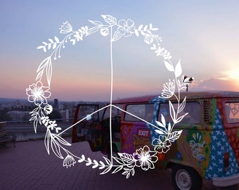 Flower Power Peace Sign Vinyl Decal | Wildflower Peace Sign Decal | Peace Decal for Car Laptop Window Mirror Ice Chest Kayak and Much More