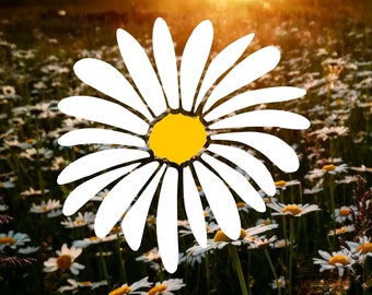 Tvåfärgad prästkrage-vinyldekal: Flower Power för laptop, bil, surfplatta