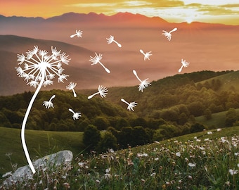 Dandelion with Flying Seeds Vinyl Decal: Laptop, Car, Tumbler