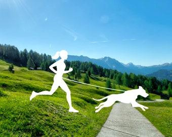 Canicross Vinyl Decal | Female or Male Runner with Dog | Running with Dog Almost any Breed | Decal for Car Laptop Tablet Car and Much More