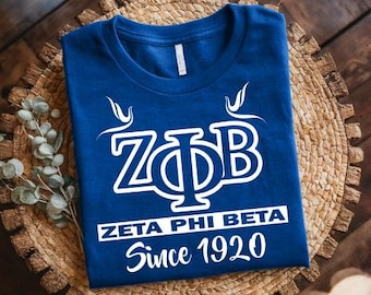 Zeta Phi Beta Sorority Shirt, Royal Blue Cotton Tee, Since 1920