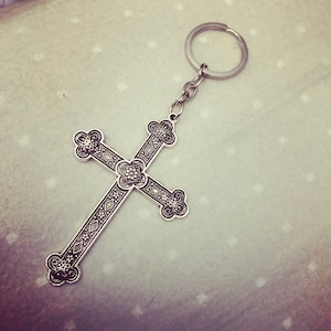 Tibetan Silver Ornate Cross themed Keyring