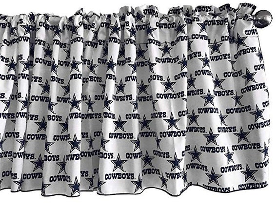 Dallas Cowboys Inspired Curtain Valance White Blue Stars Cowboys 54 X13 Living Room Bedroom Man Cave New Handmade