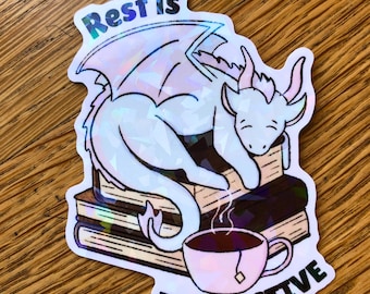 Naklejka holograficzna Book Dragon „Odpoczynek jest produktywny” – NO AI
