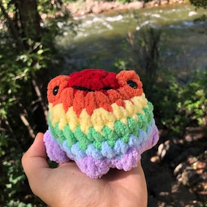 Crochet Pride Frog Plushie | Handmade LGBTQ+ Stuffed Animal | Cute Rainbow Frog | Queer Gift | Trans Lesbian Bi Nonbinary Pride Decor