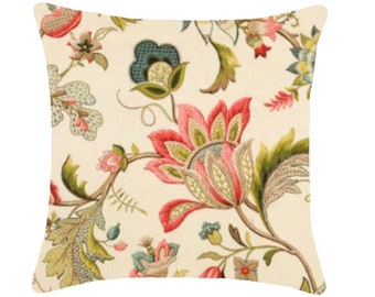 Floral Linen Blend Throw Pillow Cover - Kaufmann Brissac Fabric