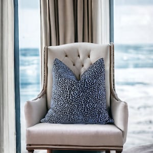 Navy Leopard Chenille Throw Pillow Cover: XL Lumbar, Velvet Back