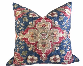 navy and red pillows