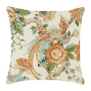 Floral Bird Print Pillow Cover: Sissinghurst Linen Blend, Spice Colorway