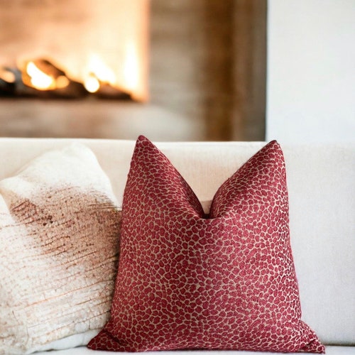 Ruby Cheetah Chenille Throw Pillow Cover: Double Sided Designer Pillow